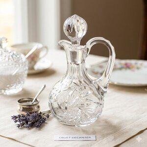 Vintage Hand Cut Lead Crystal Cruet w/ Stopper Pinwheel Base Mid Century Luxury